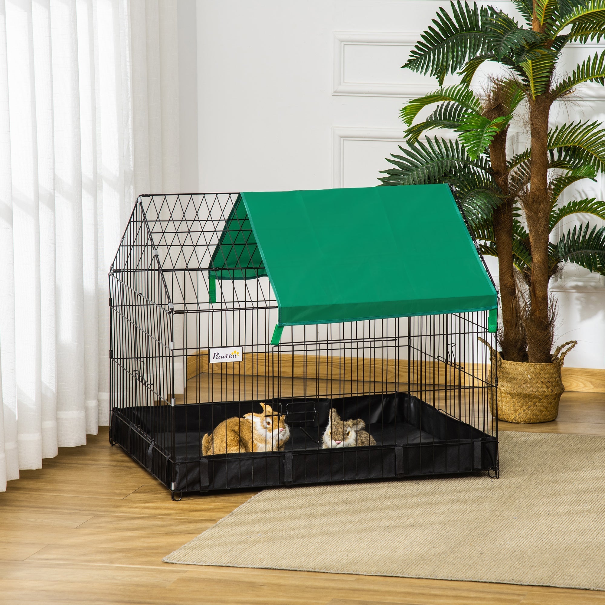 Guinea Pig Cage Small Animal Habitat Rabbit House, Safety Locking System, with No Leaking Bottom, Top Roof, Doors, 90 x 75 x 75 cm, PawHut,