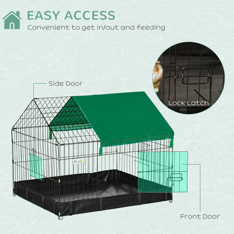 Guinea Pig Cage Small Animal Habitat Rabbit House, Safety Locking System, with No Leaking Bottom, Top Roof, Doors, 90 x 75 x 75 cm, PawHut,