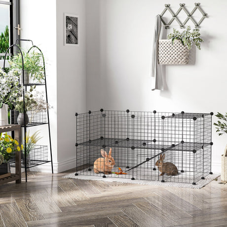 Guinea Pig Playpen Rabbit Playpen Metal Wire Fence Indoor Outdoor Small Animal Cage 36 Panel Enclosure, PawHut,