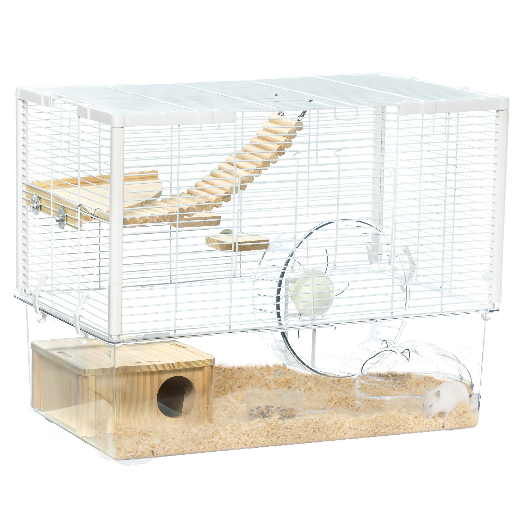 Hamster & Gerbil Cage with Ramp, Wheel, and Food Bowl, PawHut,