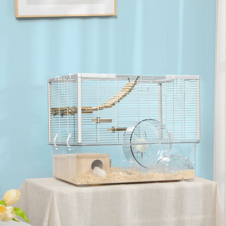 Hamster & Gerbil Cage with Ramp, Wheel, and Food Bowl, PawHut,