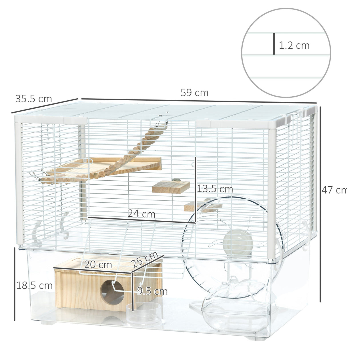 Hamster & Gerbil Cage with Ramp, Wheel, and Food Bowl, PawHut,