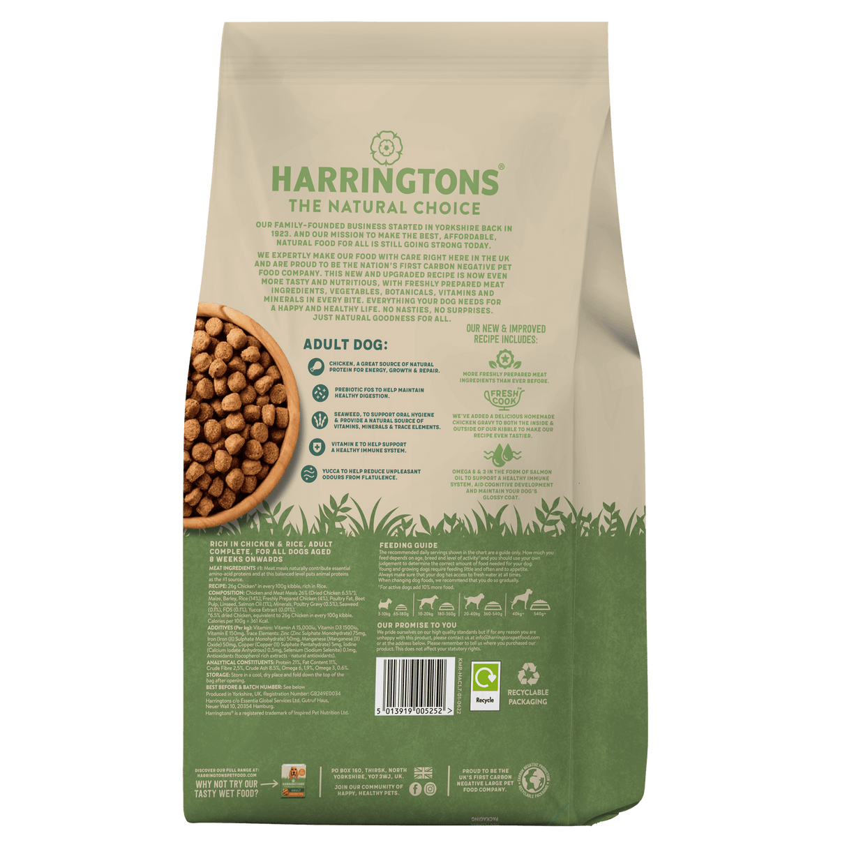 Harringtons Dry Adult Dog Food Rich in Chicken & Rice, Harringtons, 3 x 4kg