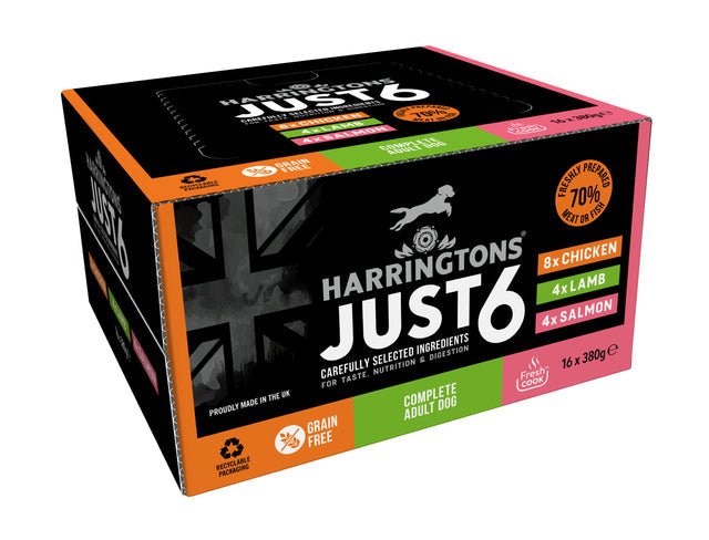 Harringtons Just 6 Complete Grain Free Adult Dog Multipack Trays 16x380g, Harringtons,