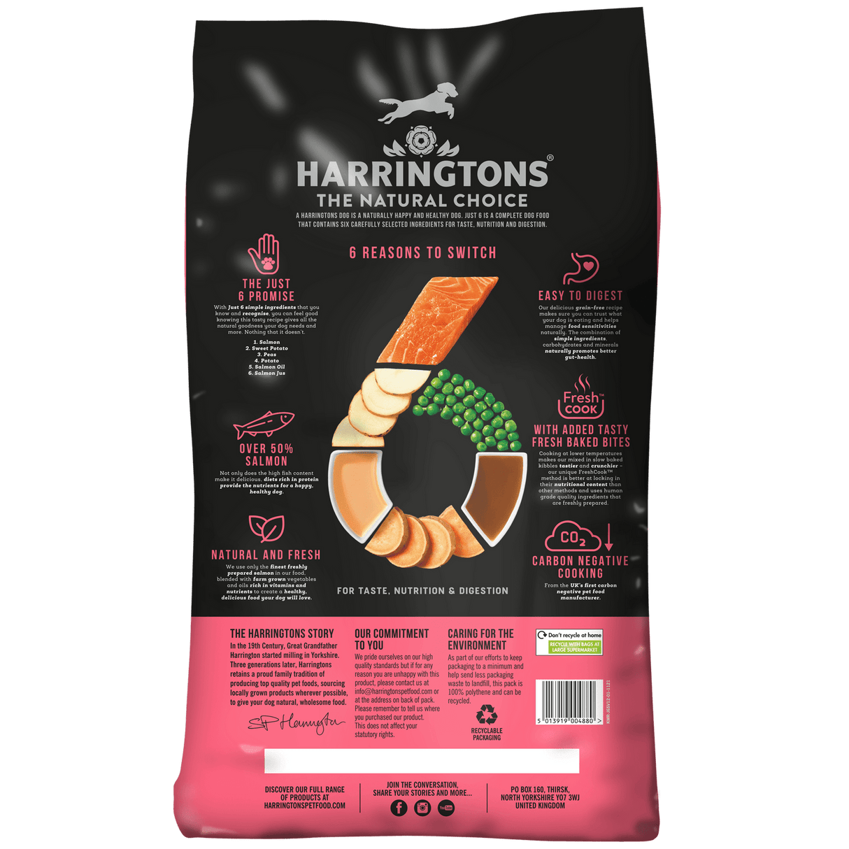 Harringtons Just 6 Salmon Dry Dog Food, Harringtons, 12 kg