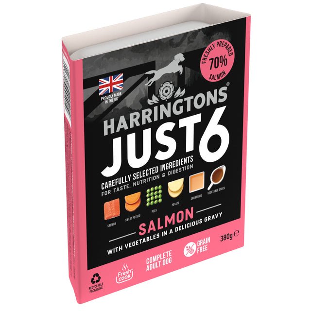 Harringtons Just 6 Salmon with Veg & Gravy Complete Grain-Free Wet Dog Food 8 x 380g, Harringtons,