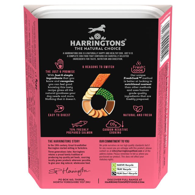 Harringtons Just 6 Salmon with Veg & Gravy Complete Grain-Free Wet Dog Food 8 x 380g, Harringtons,