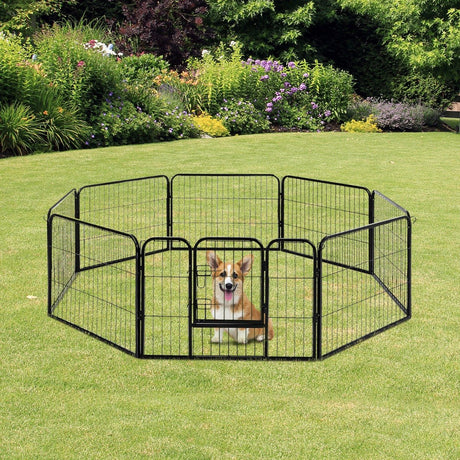 Heavy Duty Dog pen 8 Panel Pet Puppy PlayPen Rabbit Hutch Run indoor outdoor Black, 80 x 60 cm, PawHut,