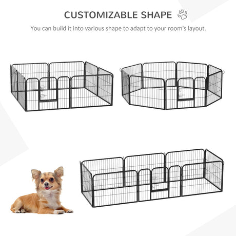 Heavy Duty Dog pen 8 Panel Pet Puppy PlayPen Rabbit Hutch Run indoor outdoor Black, 80 x 60 cm, PawHut,