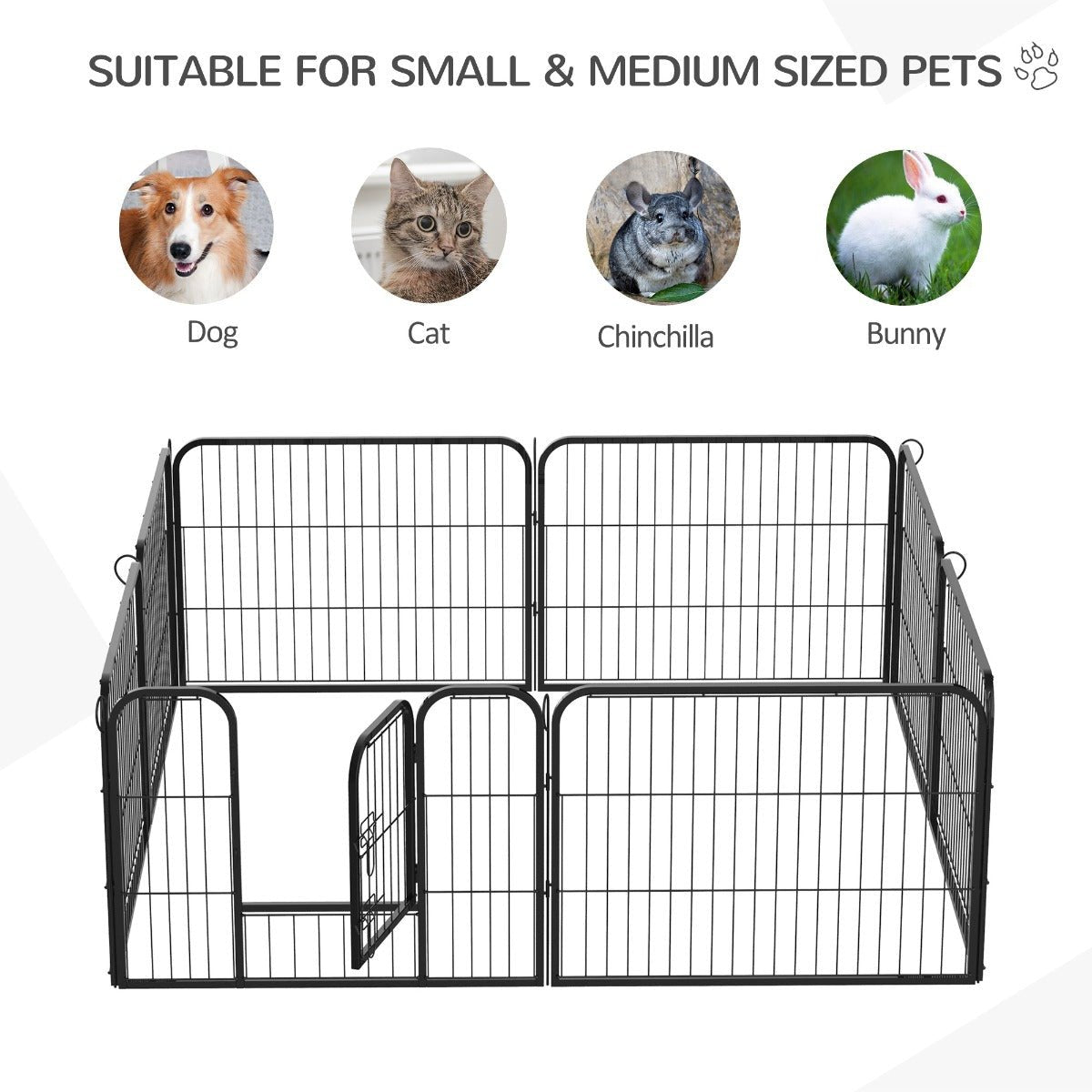 Heavy Duty Dog pen 8 Panel Pet Puppy PlayPen Rabbit Hutch Run indoor outdoor Black, 80 x 60 cm, PawHut,