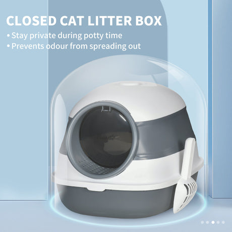 Hooded Cat Litter Box - Large, 2-Way Entry, Deodorant, Scoop Included, PawHut,