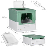 Hooded Cat Litter Box with Scoop, Easy-Clean Design, 47.5L cm, PawHut, Green