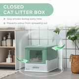 Hooded Cat Litter Box with Scoop, Easy-Clean Design, 47.5L cm, PawHut, Green