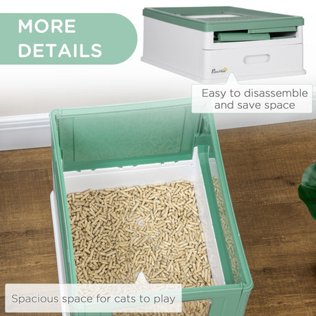 Hooded Cat Litter Box with Scoop, Easy-Clean Design, 47.5L cm, PawHut, Green