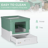 Hooded Cat Litter Box with Scoop, Easy-Clean Design, 47.5L cm, PawHut, Green