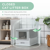 Hooded Cat Litter Box with Scoop, Easy-Clean Design, 47.5L cm, PawHut, Grey