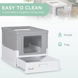 Hooded Cat Litter Box with Scoop, Easy-Clean Design, 47.5L cm, PawHut, Grey