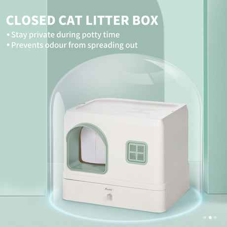 Hooded Cat Litter Tray with Drawer, Scoop, and Deodorants, PawHut,