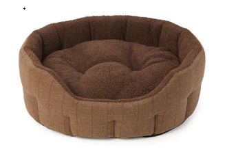 House of Paws Brown Tweed & Faux Sheepskin Oval Pet Bed, House of Paws, Medium