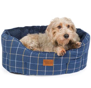 House of Paws Navy Check Tweed Oval Snuggle, House of Paws, Large