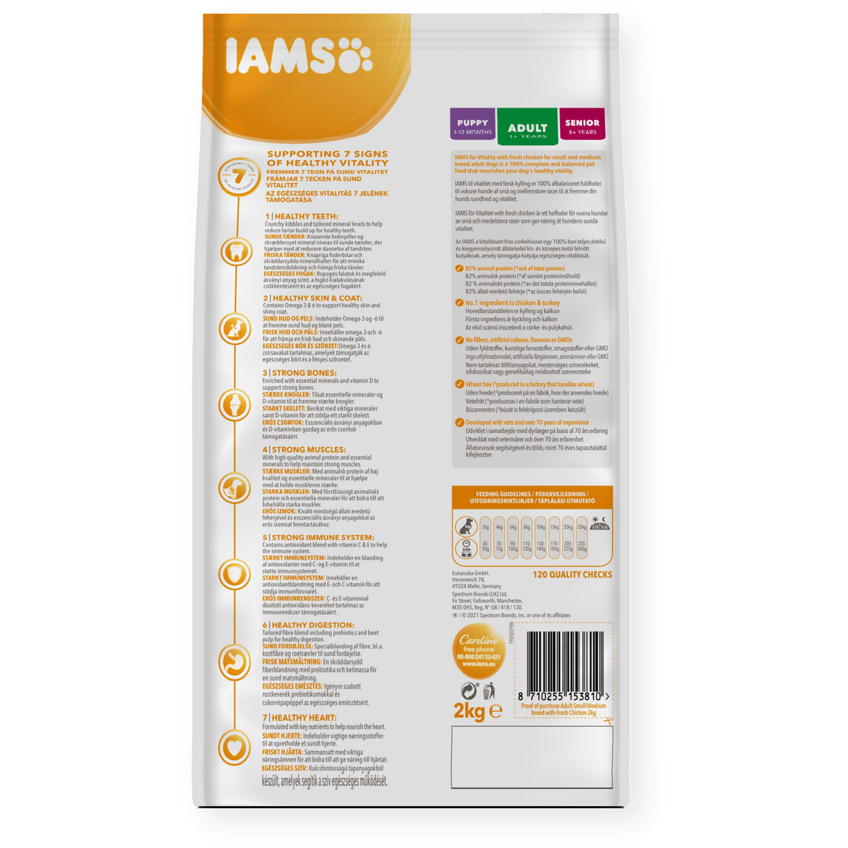 IAMS Adult Dog Vitality Small/Medium Breed Fresh Chicken, IAMS, 2x2kg