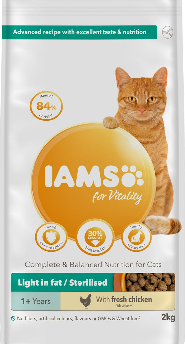 IAMS Cat Adult Vitality Light in Fat/Sterilised Chicken 2x2kg, IAMS,