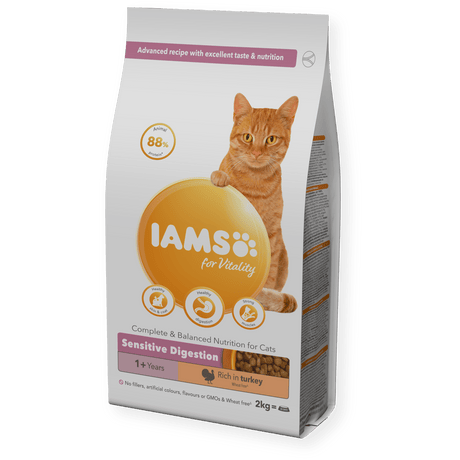 IAMS Cat Adult Vitality Sensitive Digestion Turkey, IAMS, 2x2kg