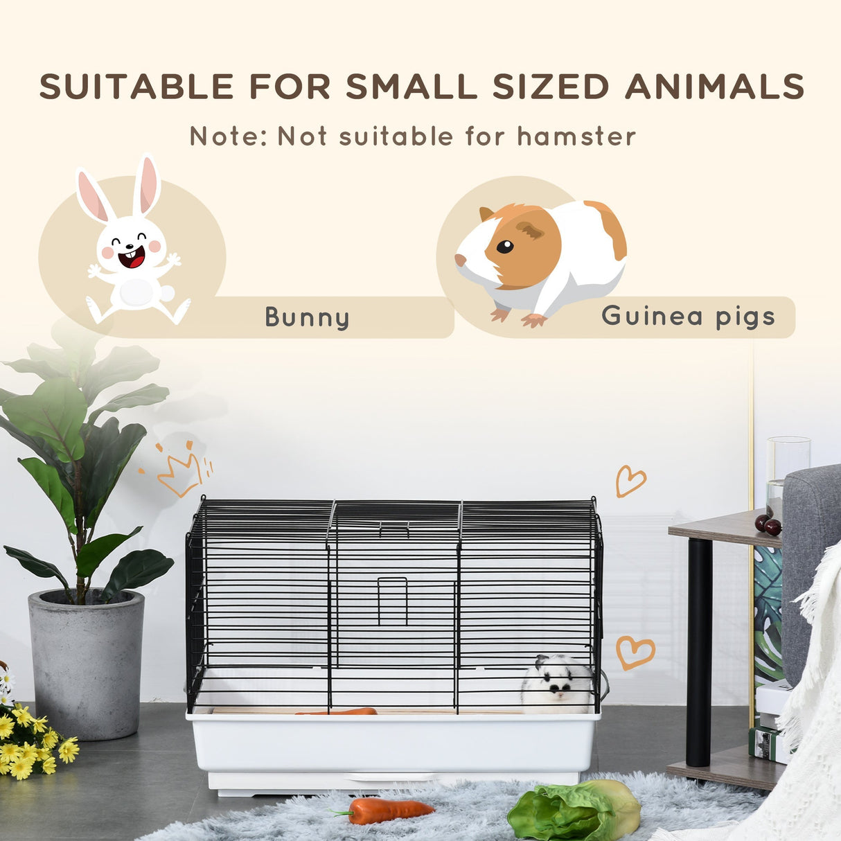 Indoor Rabbit & Guinea Pig Cage with Wooden Floor, PawHut,