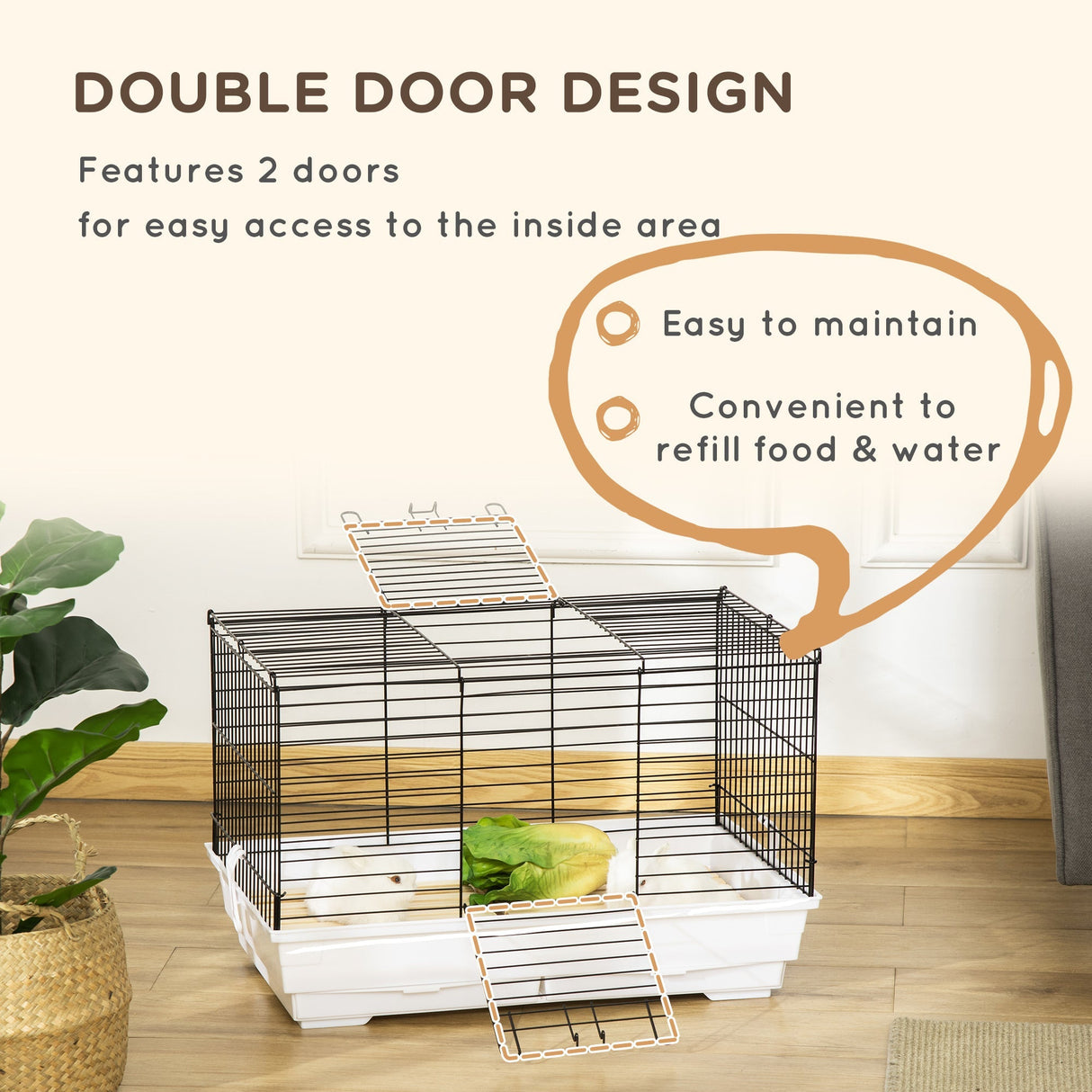 Indoor Rabbit & Guinea Pig Cage with Wooden Floor, PawHut,