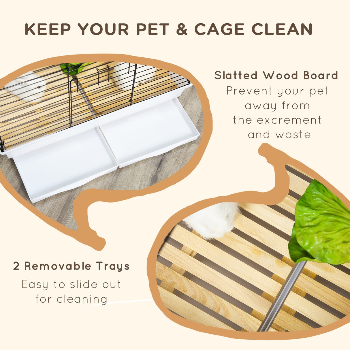 Indoor Rabbit & Guinea Pig Cage with Wooden Floor, PawHut,