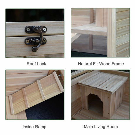 Indoor Wooden Rabbit Hutch, Guinea Pig House, Two Tier with Openable Roof, Wheels, Slide-out Tray, 91.5 x 53.3 x 73 cm, PawHut, Brown