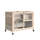 Indoor Wooden Rabbit Hutch, Guinea Pig House, Two Tier with Openable Roof, Wheels, Slide-out Tray, 91.5 x 53.3 x 73 cm, PawHut, Brown