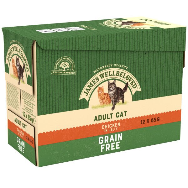 James Wellbeloved Adult Cat Grain Free Chicken in Jelly Pouches 4x (12x85g), James Wellbeloved,