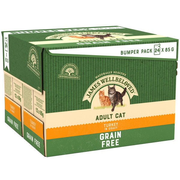 James Wellbeloved Adult Cat Grain Free Turkey in Gravy Pouches, James Wellbeloved, 2x (24x85g)