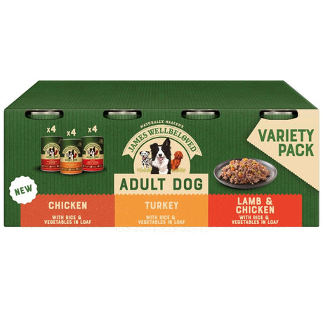 James Wellbeloved Adult Dog Turkey/Lamb/Chicken Variety Tins 12x400g, James Wellbeloved,