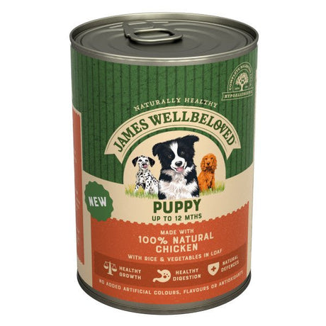 James Wellbeloved Puppy Chicken Rice & Veg Loaf Tin 12x400g, James Wellbeloved,