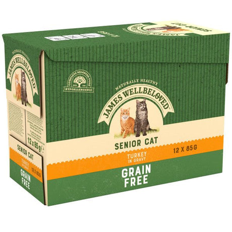 James Wellbeloved Senior Cat Grain Free Turkey in Gravy Pouches 4x (12x85g), James Wellbeloved,