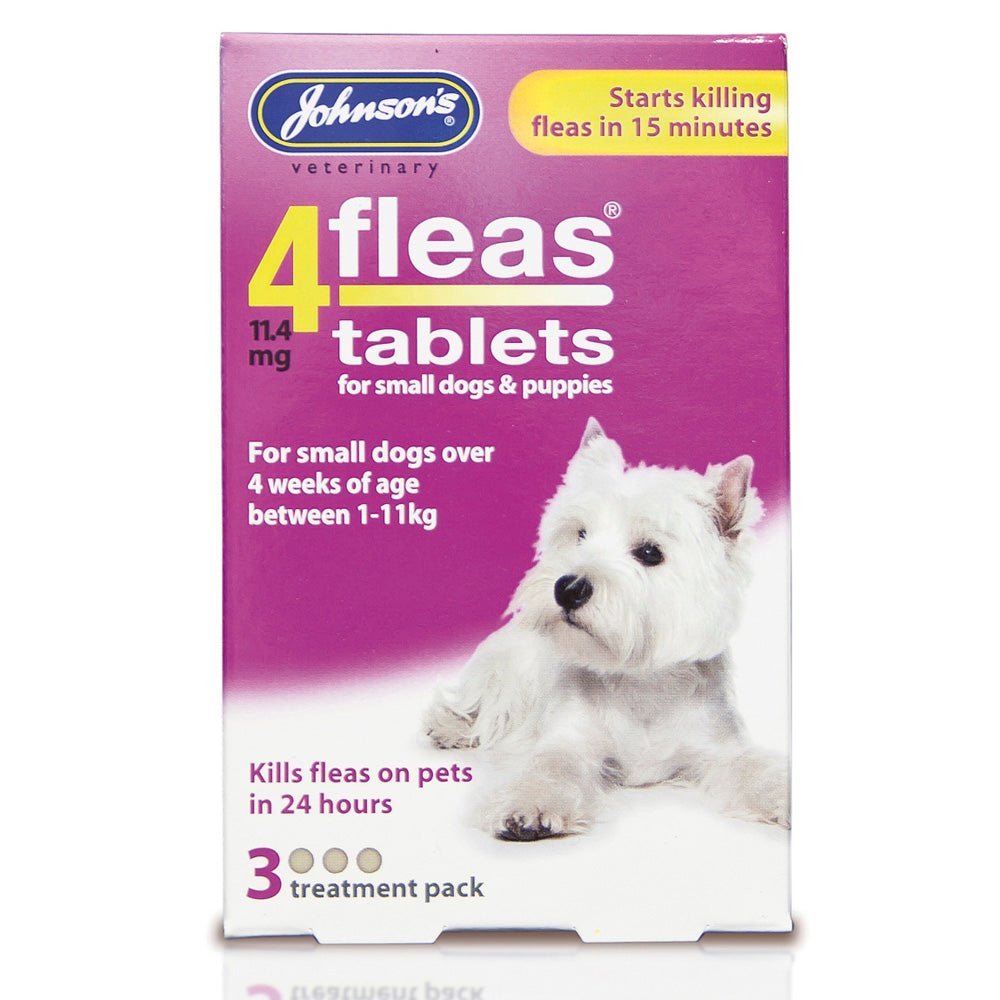 Johnsons 4Fleas Tablets Puppies & Small Dog 3 x 11.4mg (<11kg) x 6, Johnsons Veterinary,