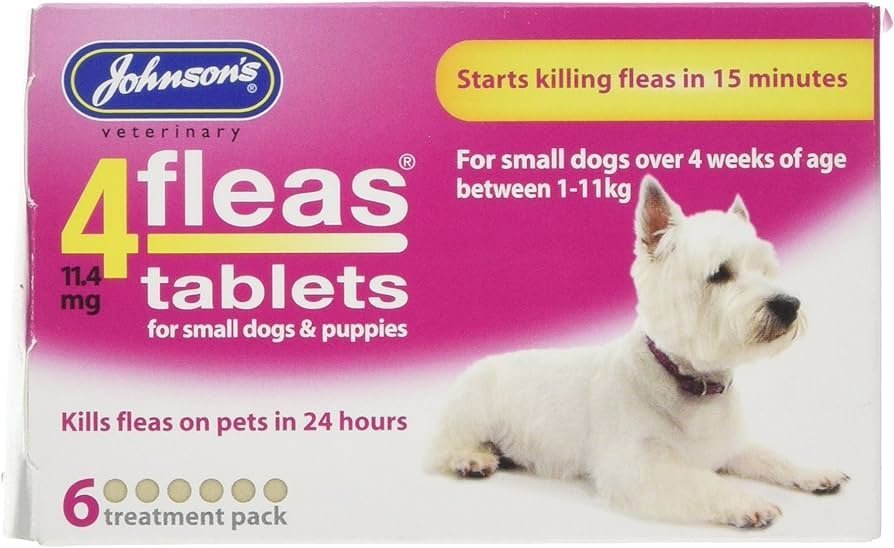 Johnsons 4Fleas Tablets Puppies & Small Dog 6 x 11.4mg (<11kg) x 6, Johnsons Veterinary,