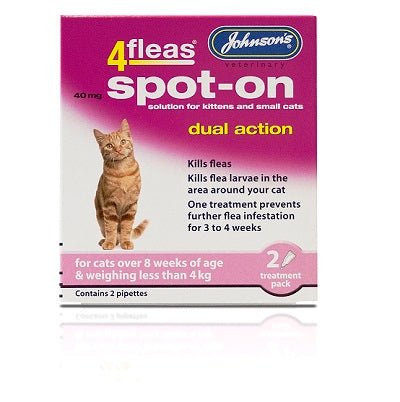 Johnsons Cat & Kitten 4Fleas Spot-On up to 4kg (2 Pipettes x6), Johnsons Veterinary,