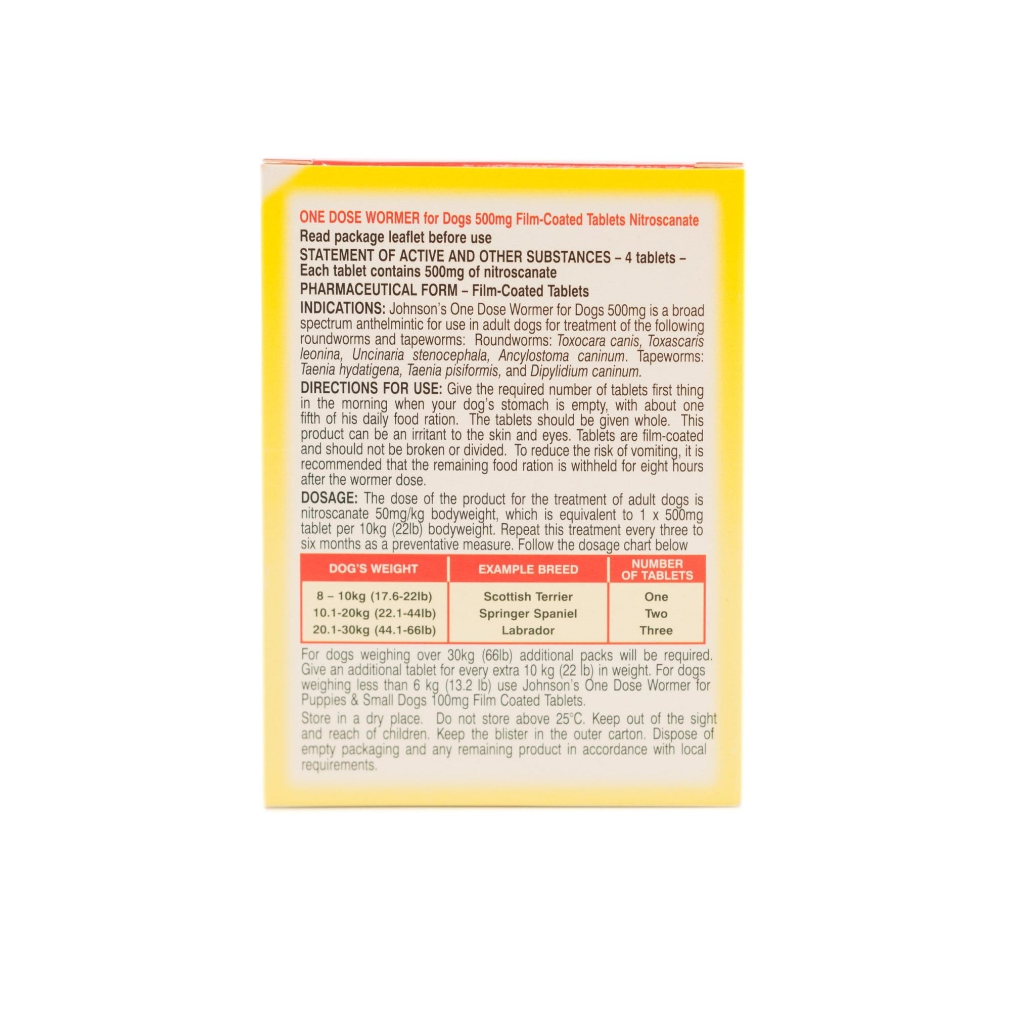 Johnsons 1 Dose Wormer Dogs Size 3(6x4Tab), Johnsons Veterinary,