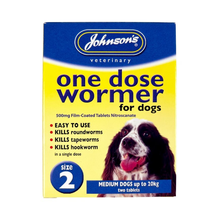 Johnsons One Dose Wormer for Medium Size Dogs - Size 2 (6x), Johnsons Veterinary,