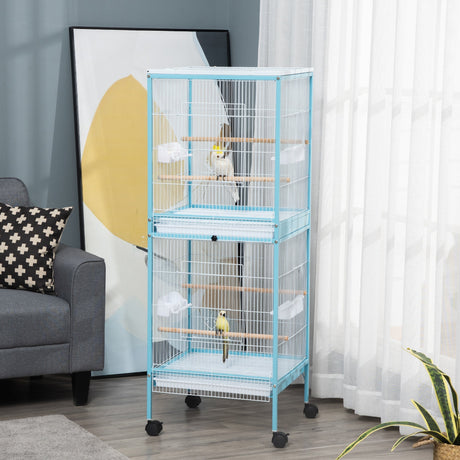 Large 2-in-1 Bird Cage with Stand & Wheels for Finch Canaries Cockatiels, PawHut,