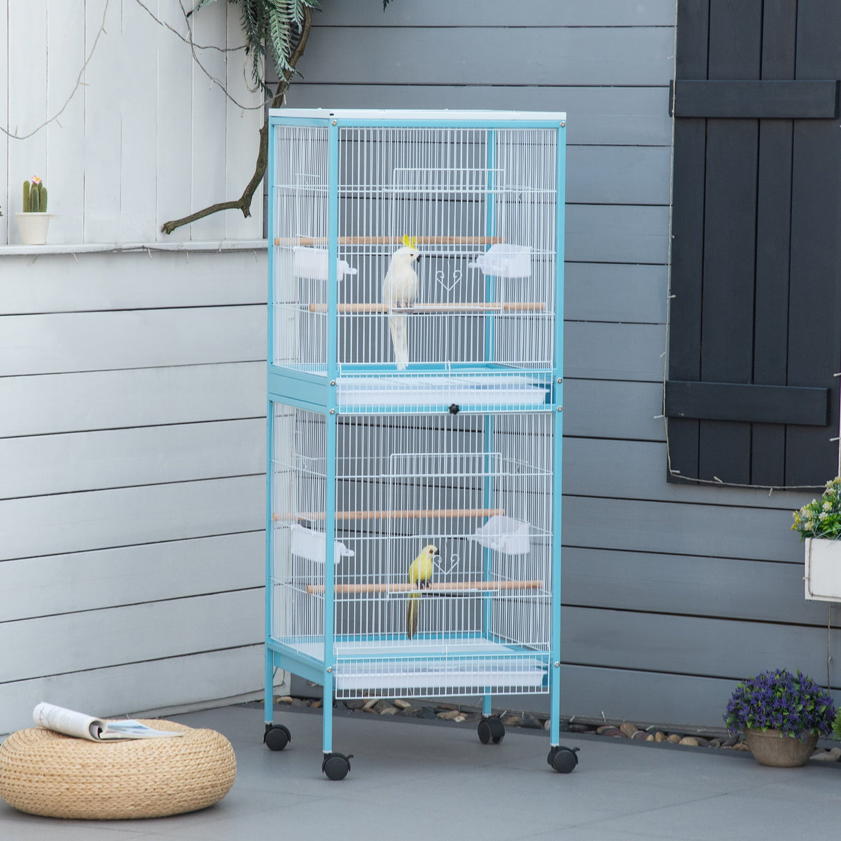 Large 2-in-1 Bird Cage with Stand & Wheels for Finch Canaries Cockatiels, PawHut,