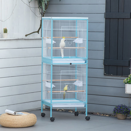 Large 2-in-1 Bird Cage with Stand & Wheels for Finch Canaries Cockatiels, PawHut,