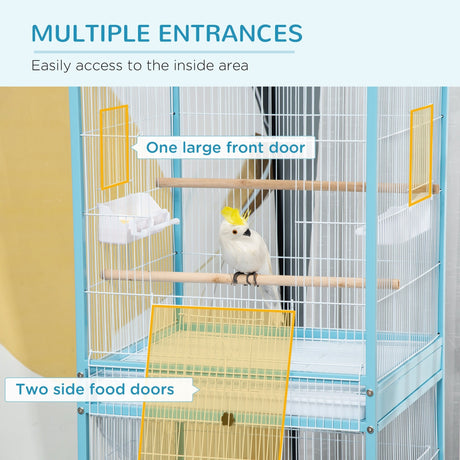 Large 2-in-1 Bird Cage with Stand & Wheels for Finch Canaries Cockatiels, PawHut,