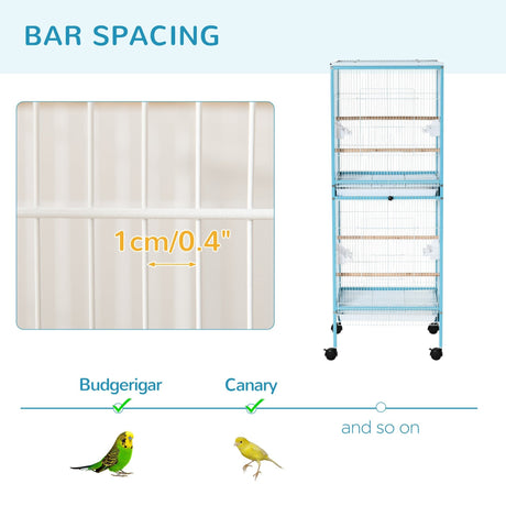 Large 2-in-1 Bird Cage with Stand & Wheels for Finch Canaries Cockatiels, PawHut,