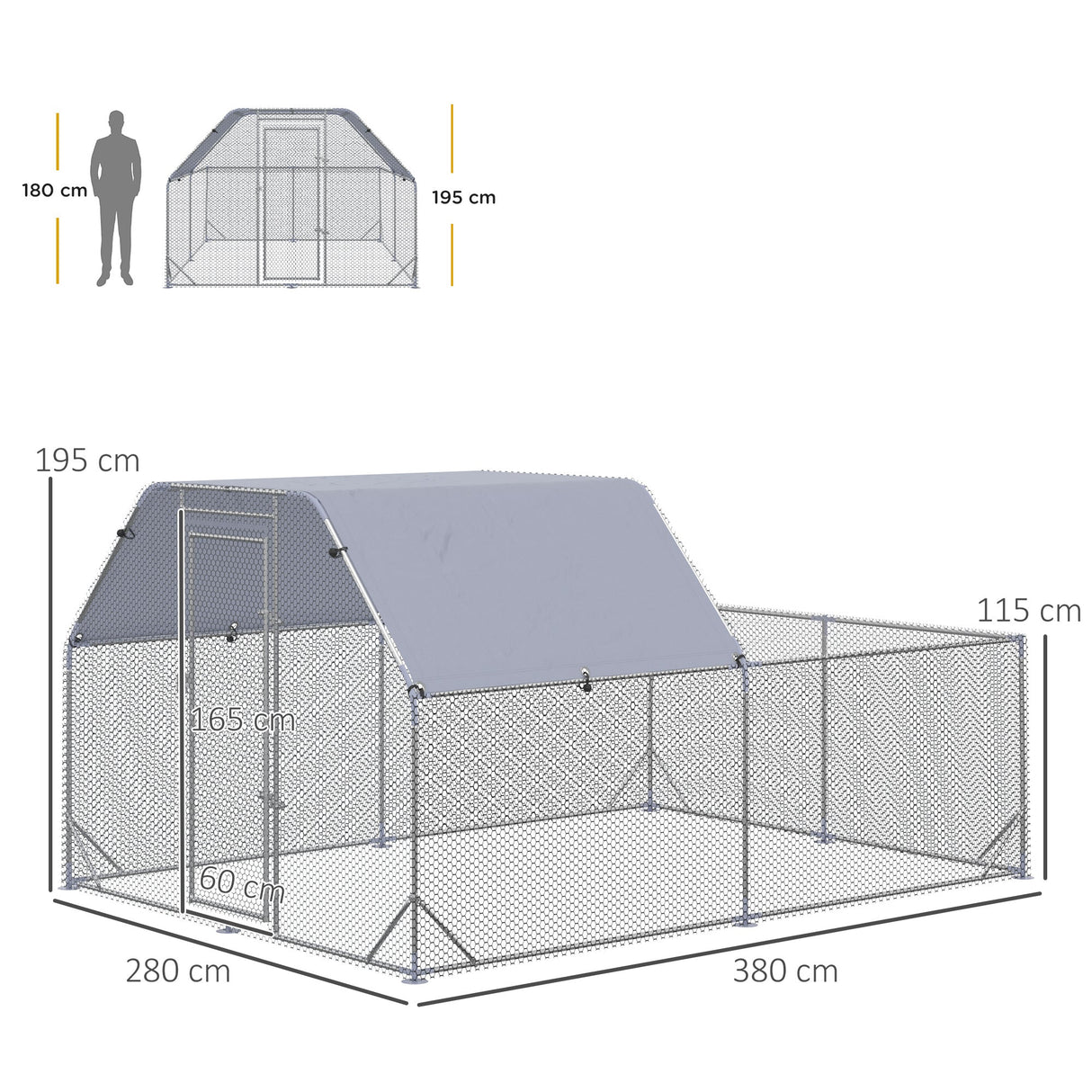 Large Chicken Run for 10-12 Birds - Walk In with Half Roof, PawHut,