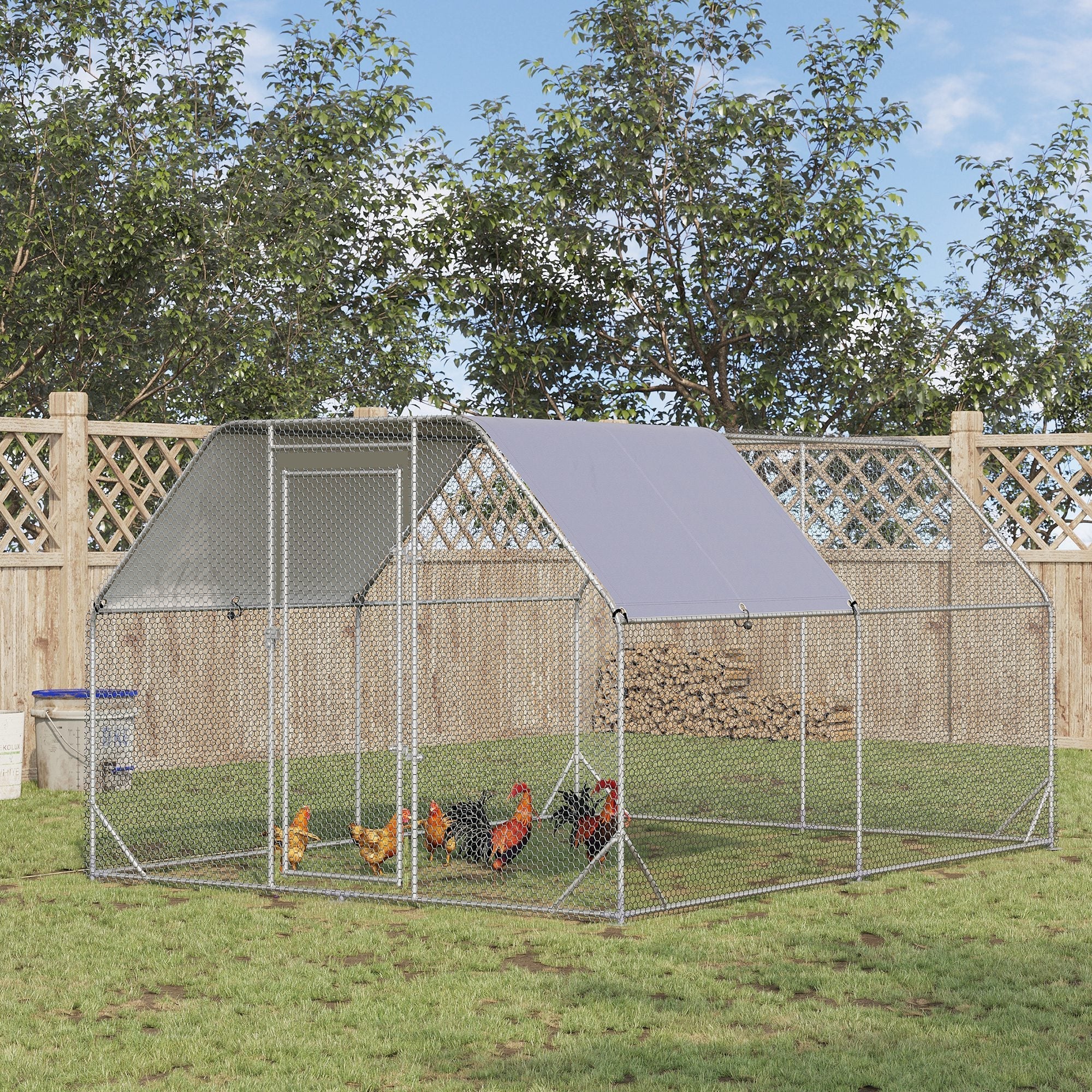 Large Chicken Run for 10-12 Birds - Walk In with Roof, PawHut,