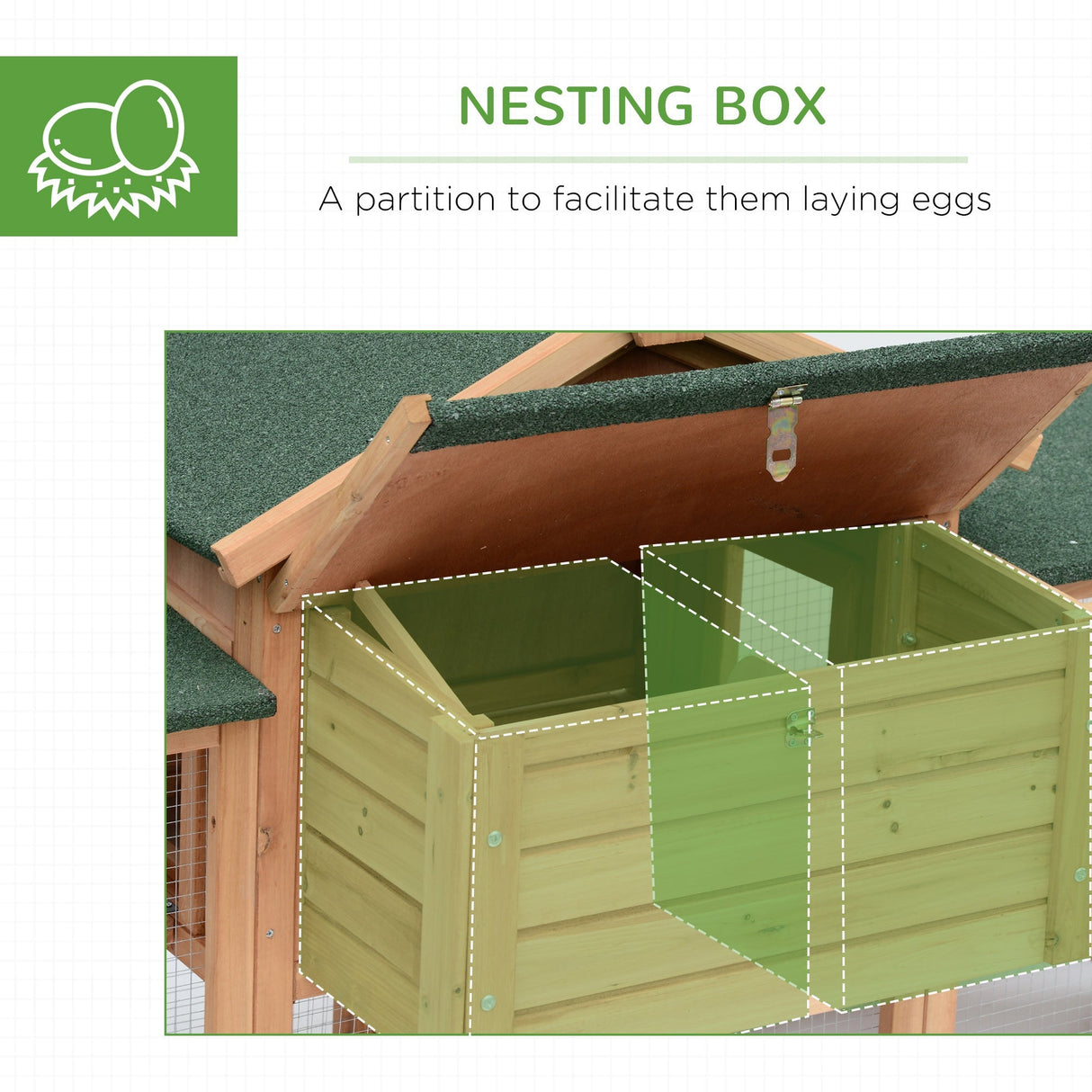 Large Hen House with Run: Nesting Box, Ramps - 204x85x93cm, PawHut,